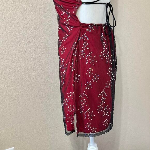 90s red and silver sequin mesh lace up dress - Picture 2 of 7